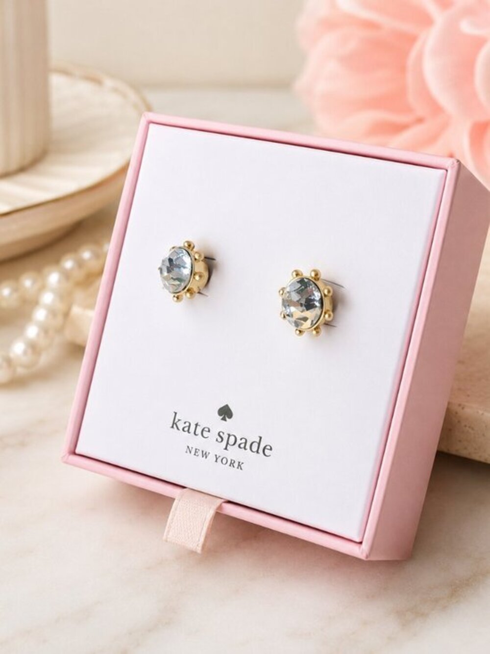 Kate Spade Crystal Stud Earrings Gold Tone NWT Gift Box
